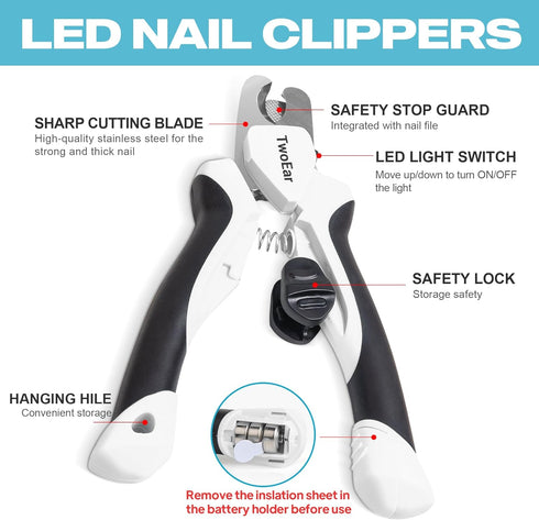 TwoEar Dog Nail Clippers with Light, Dog Nail Trimmers with Quick Sensor & Safety Guard, Razor Sharp Blade, LED Pet Nail Clipper/Dog Toenail Clipp...
